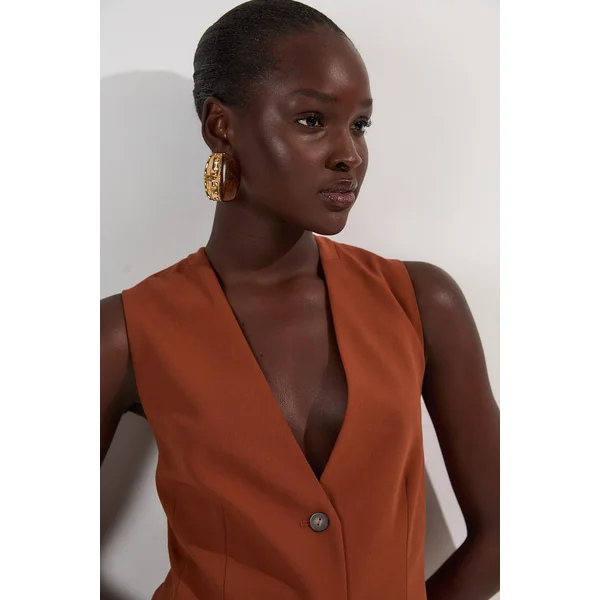 Gilet Ajusté en Sergé Essentiel à Simple Boutonnage