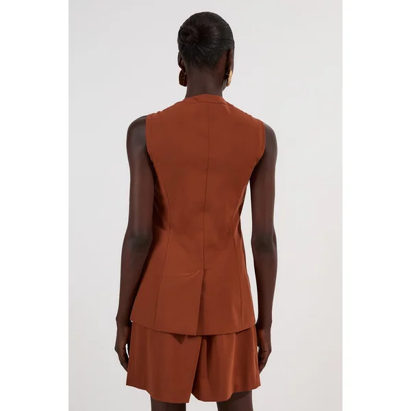 Gilet Ajusté en Sergé Essentiel à Simple Boutonnage