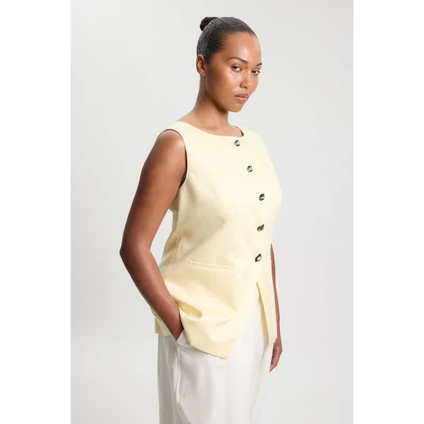 Gilet Grande Taille Ajusté En Lin Avec Boutons Décoratifs