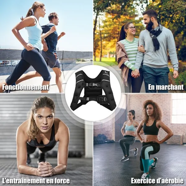 Gilet Lesté de 9KG avec Sangles Réglables pour Gym Formation Liberté de Mouvement Optimale