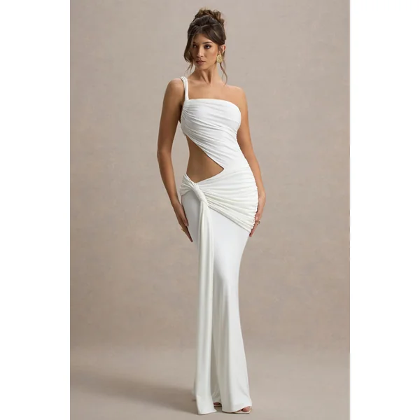Giovanna | Robe Longue Blanche Asymétrique avec Jupe Portefeuille
