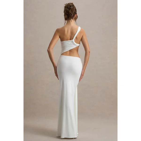 Giovanna | Robe Longue Blanche Asymétrique avec Jupe Portefeuille
