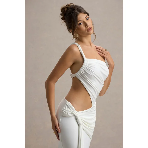 Giovanna | Robe Longue Blanche Asymétrique avec Jupe Portefeuille