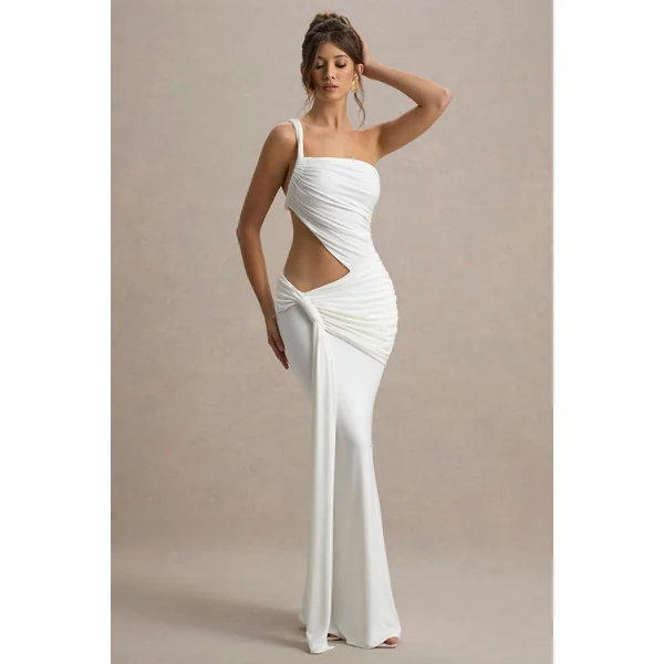 Giovanna | Robe Longue Blanche Asymétrique avec Jupe Portefeuille