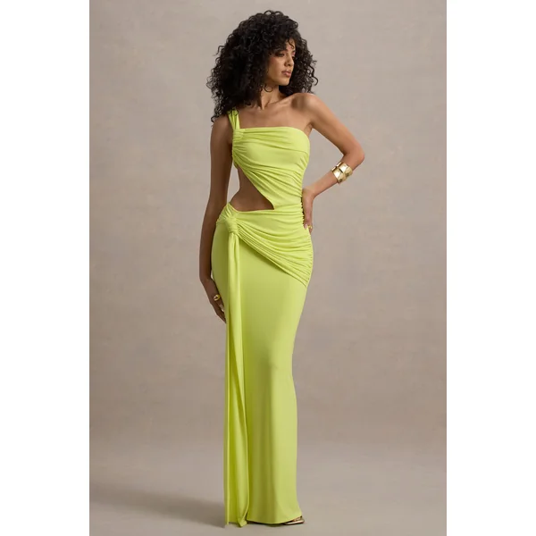 Giovanna | Robe Longue Jaune Asymétrique avec Jupe Portefeuille