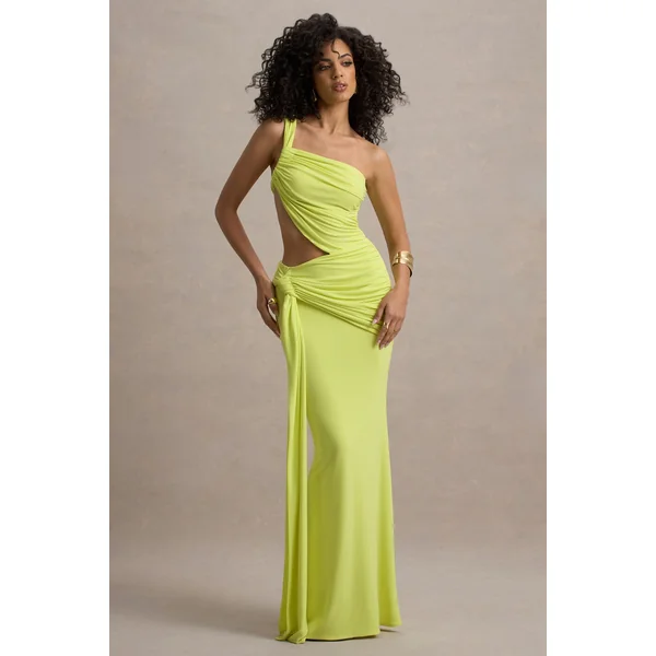 Giovanna | Robe Longue Jaune Asymétrique avec Jupe Portefeuille