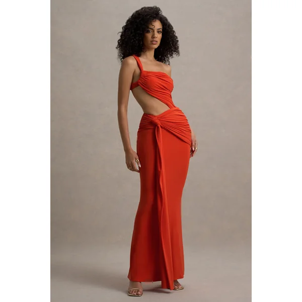 Giovanna | Robe Longue Orange Asymétrique avec Jupe Portefeuille