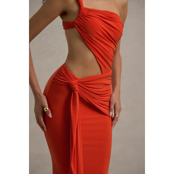 Giovanna | Robe Longue Orange Asymétrique avec Jupe Portefeuille