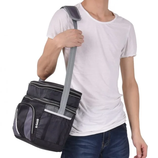 Glacière Sac Isotherme Repas Goûter chaud/froid Sac Pique-nique avec 3 Poches 28*16*26 cm noir/gris