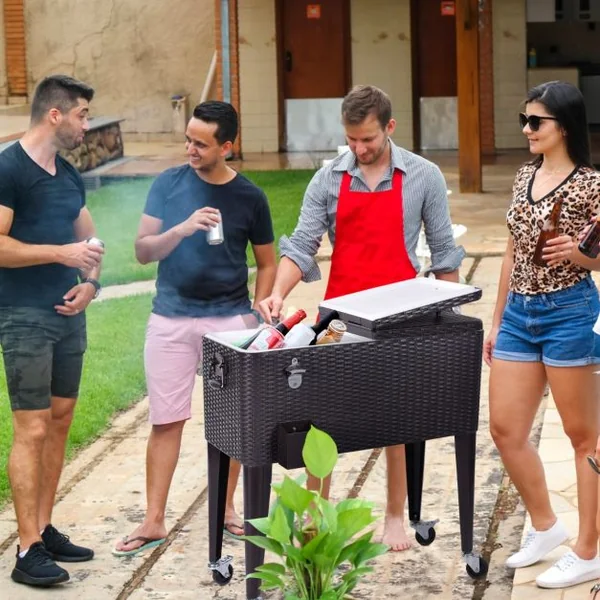 Glacière à Roues Verrouillables 76L Dessert de Glace avec Décapsuleur et Réceptacle à Capsules en PP de haute alimentaire Garder au Frais 72h 83 x 48 x 87 CM