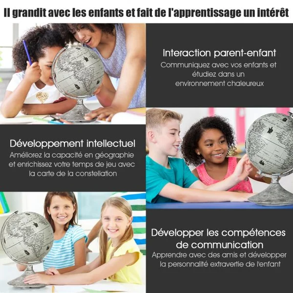 Globe Terrestre Éducative Lumineux Globe de Constellation 3 en 1 Diamètre 23cm Décoration de Bureau Élégante