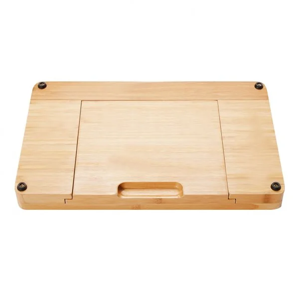 GOPLUS Plateau à Fromage en Bambou avec 1 fourchette et 3 Couteaux à Fromage, en Acier Inoxydable, 39x25x3.5 cm, Naturel