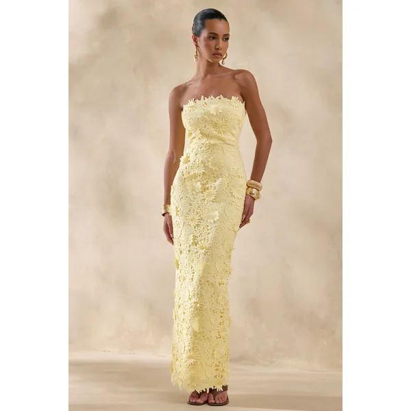 Gracie | Robe longue bandeau en dentelle citron