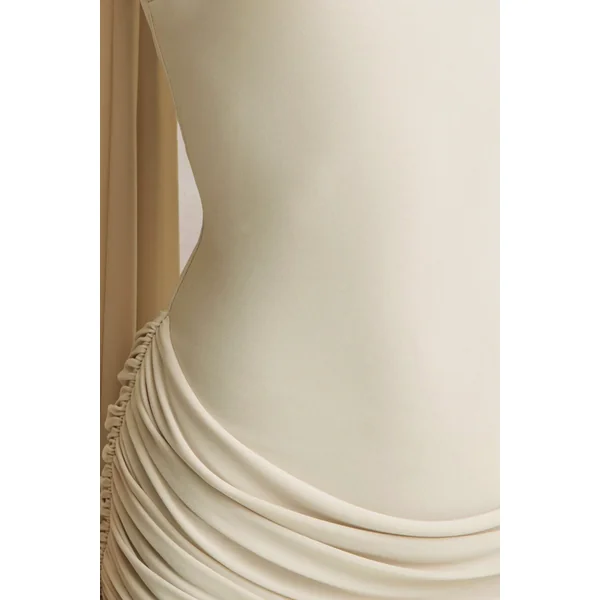 Graciella | Robe longue bandeau crème à détails drapés et écharpe
