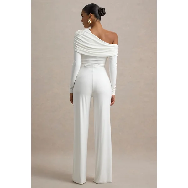 Gracious | Combinaison blanche à décolleté asymétrique