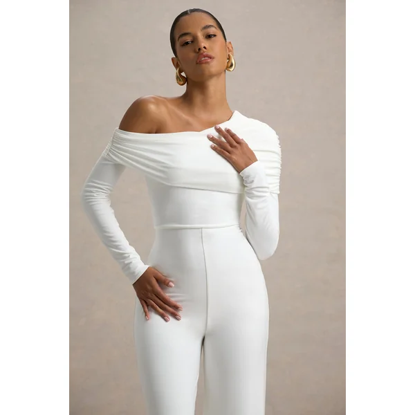 Gracious | Combinaison blanche à décolleté asymétrique