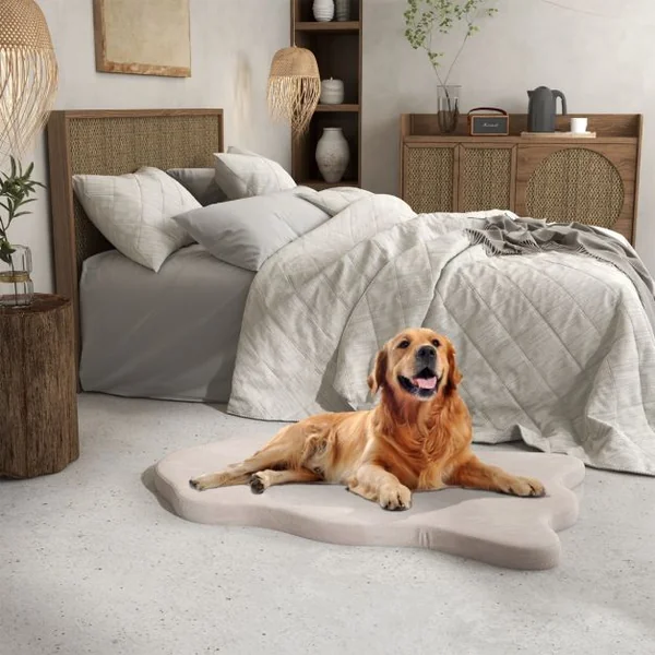 Grand Lit pour Chien en Mousse à Mémoire avec Housse Amovible et Fond Antidérapant Coussin Orthopédique pour Chien Beige