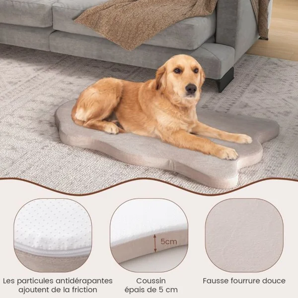 Grand Lit pour Chien en Mousse à Mémoire avec Housse Amovible et Fond Antidérapant Coussin Orthopédique pour Chien Beige