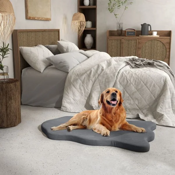 Grand Lit pour Chien en Mousse à Mémoire avec Housse Amovible et Fond Antidérapant Coussin Orthopédique pour Chien Gris