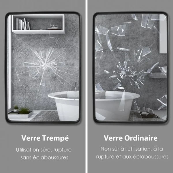 Grand Miroir de Salle de Bain avec Cadre en Métal Noir avec Cadre en Métal Noir Mat Horizontal ou Vertical Suspendu
