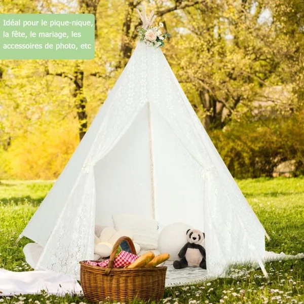 Grande Tipi Tente de Jeu Pour Enfant avec Guirlande de Lumières en Dentelle Romantique de Style Princesse
