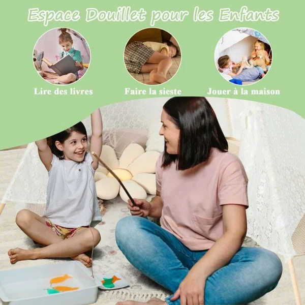 Grande Tipi Tente de Jeu Pour Enfant avec Guirlande de Lumières en Dentelle Romantique de Style Princesse