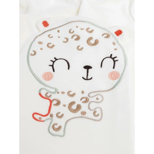 Grenouillère naissance écrue en velours motif panthère - Soins Bébé Naturels & Produits Maman Après Naissance