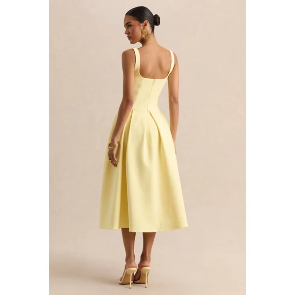 Greta | Robe mi-longue citron à décolleté cœur