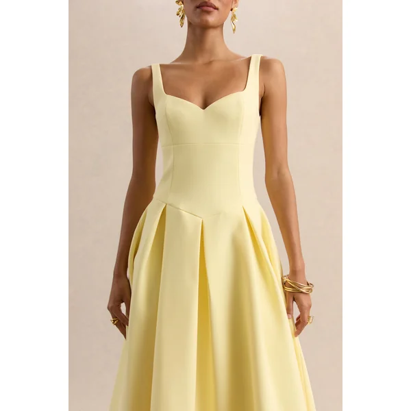 Greta | Robe mi-longue citron à décolleté cœur