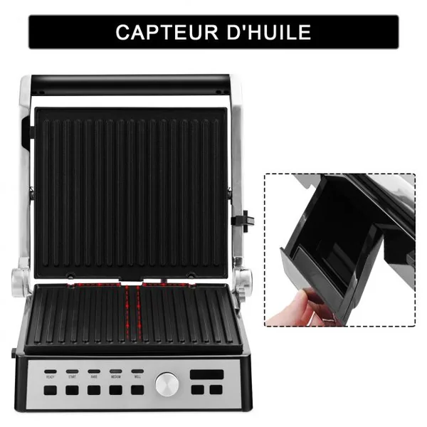 Gril Appareil à Croque Grille-Viande Noir Écran Tactile Multifonction Fil de 0,8 m Température Réglable 35 x 36 x 14,5 cm