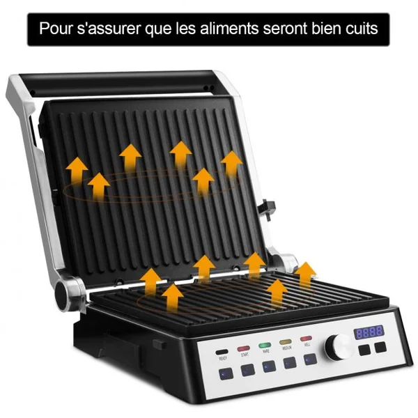 Gril Appareil à Croque Grille-Viande Noir Écran Tactile Multifonction Fil de 0,8 m Température Réglable 35 x 36 x 14,5 cm
