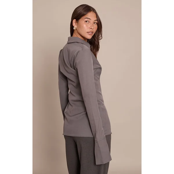Gris Anthracite Chemise Cintrée Tissée À Fines Rayures