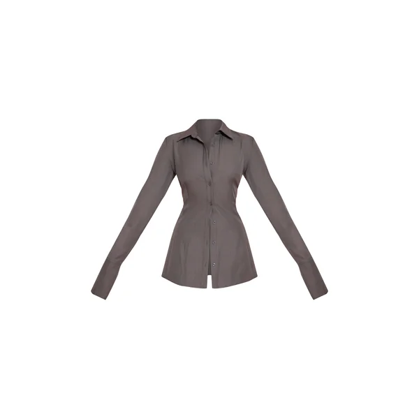Gris Anthracite Chemise Cintrée Tissée À Fines Rayures