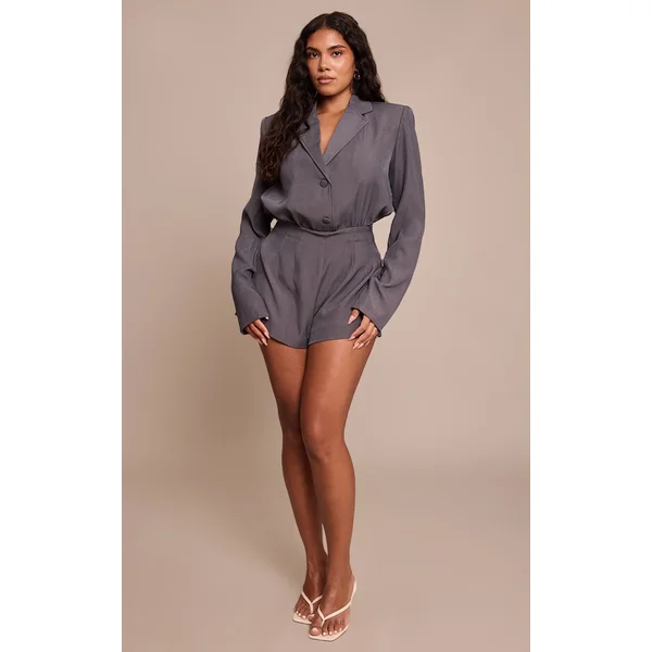 Gris Anthracite Combi-short Blazer Ajusté Shape