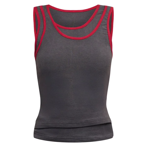 Gris Anthracite Débardeur Extensible Doux À Détails Contrastés