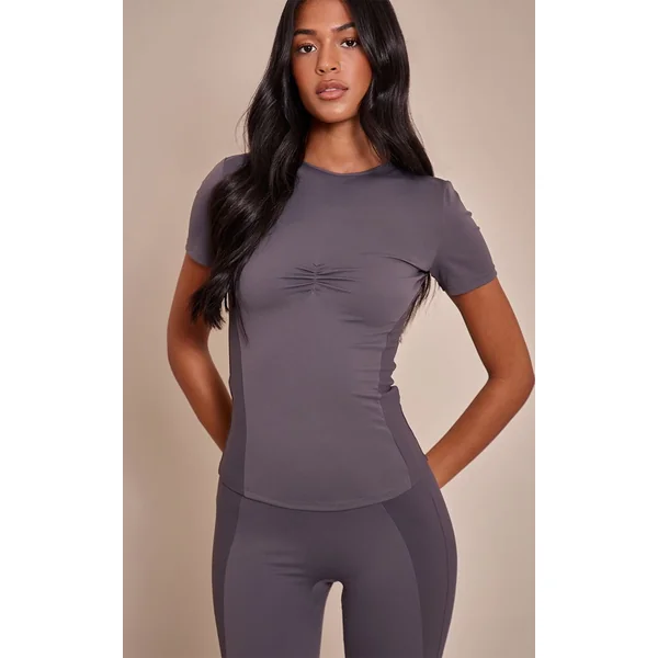 Gris Anthracite Haut De Sport Tall À Panneaux Côtelés Et Fronces Devant Sculptant