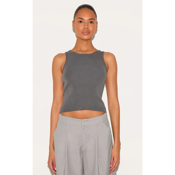 Gris Anthracite Haut En Maille Fine À Encolure Dos Nageur