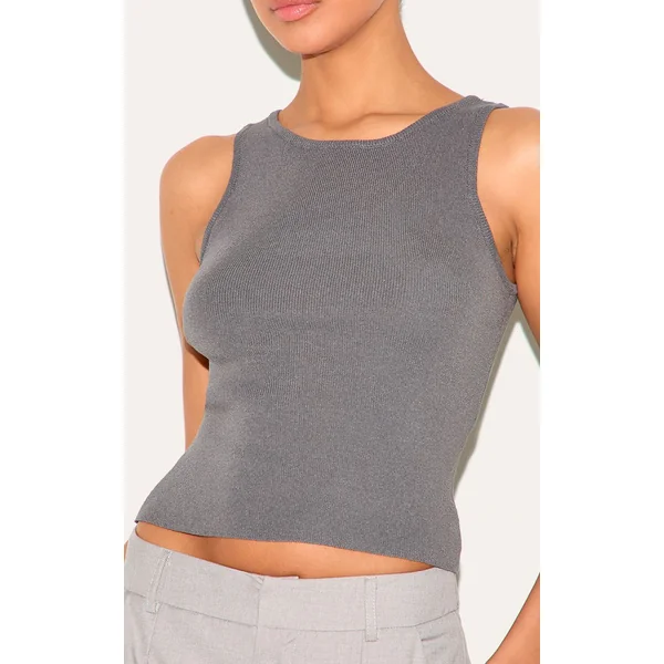 Gris Anthracite Haut En Maille Fine À Encolure Dos Nageur