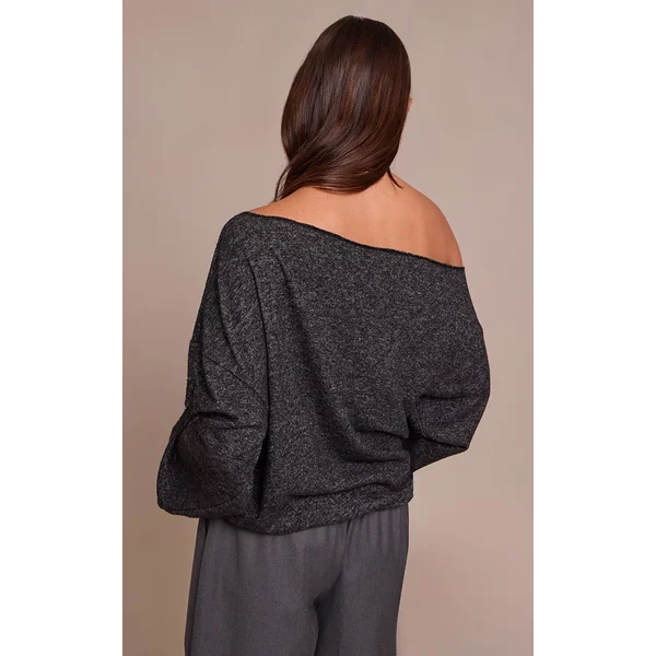 Gris Anthracite Haut À Manches Longues En Maille Douce Asymétrique Oversize Décontracté