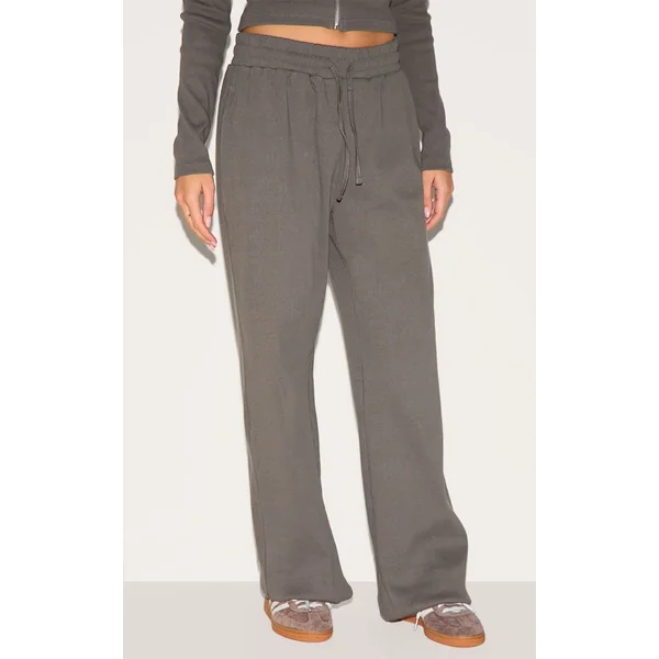Gris Anthracite Pantalon Large Côtelé Taille Basse