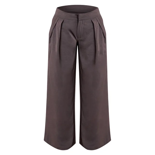Gris Anthracite Pantalon Large À Double Pli En Tissu Fluide Petite