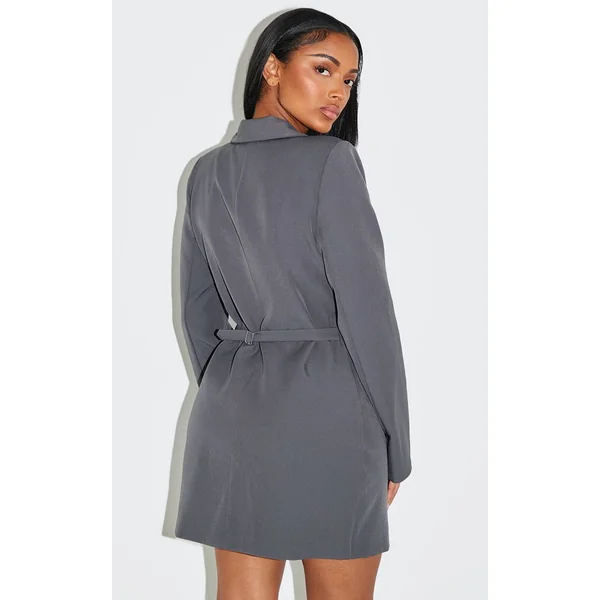 Gris Anthracite Robe Blazer Ajustable À La Taille En Tissu Tissé Conché Shape