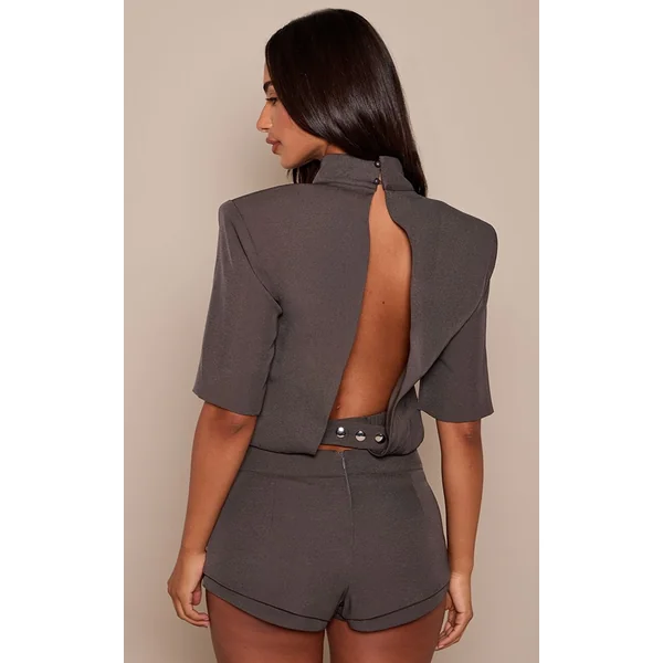 Gris Anthracite Short Mini Tailleur Petite