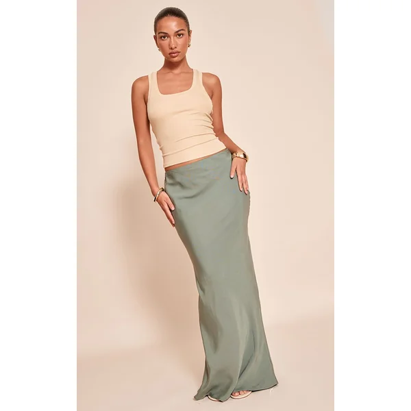 Gris Ardoise Jupe Longue Basique En Tencel