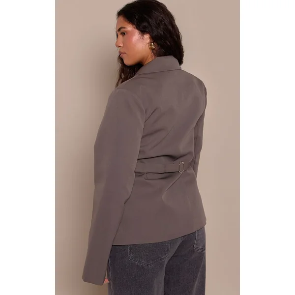 Gris Blazer Ajusté Asymétrique Croisé Avec Taille Ajustable Shape