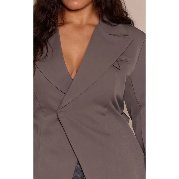Gris Blazer Ajusté Asymétrique Croisé Avec Taille Ajustable Shape