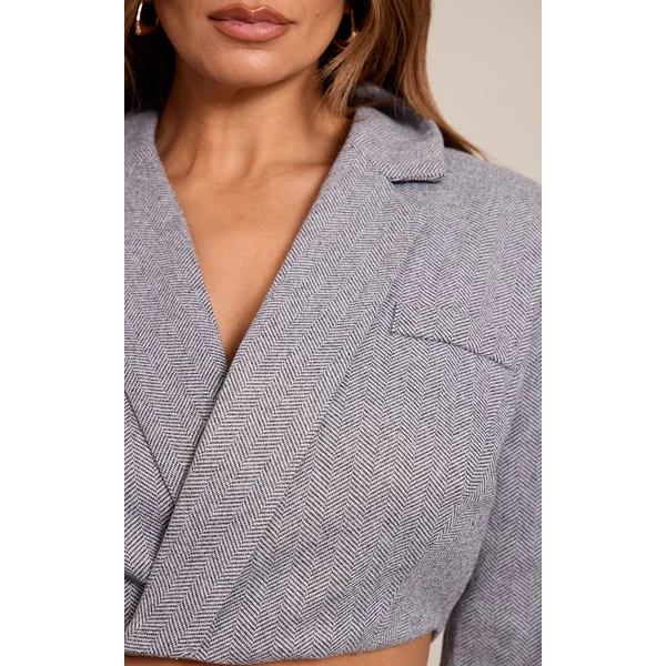 Gris Blazer Court Ajusté Taille Réglable À Chevrons Shape