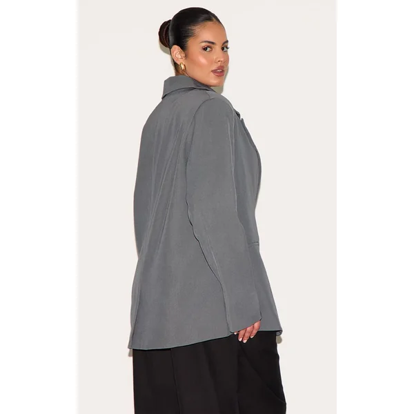 Gris Blazer Grande Taille À Col Exagéré Oversize