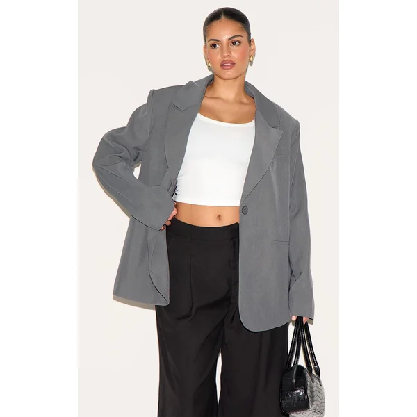 Gris Blazer Grande Taille À Col Exagéré Oversize