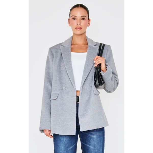 Gris Blazer Oversize Aspect Laine Texturé